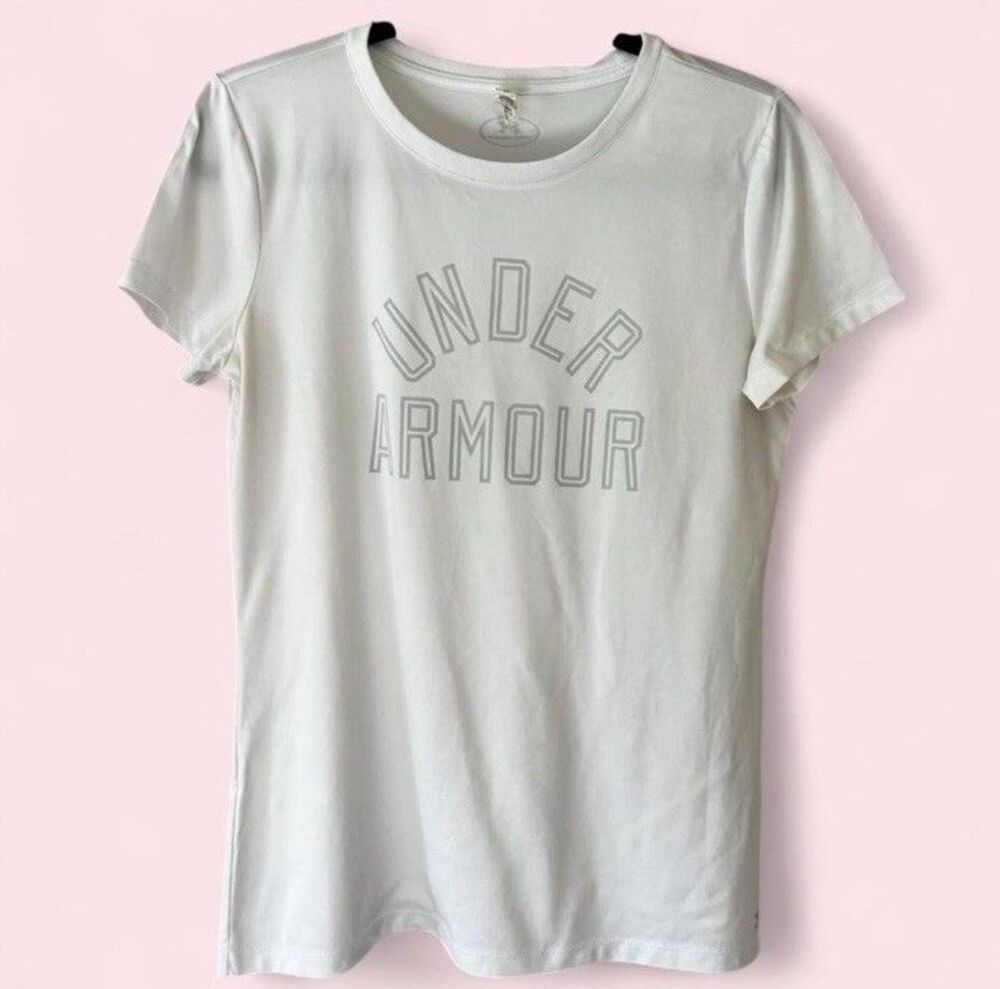 Under Armour Tech Word Mark White with grey logo T-Shirt Women's Size Small